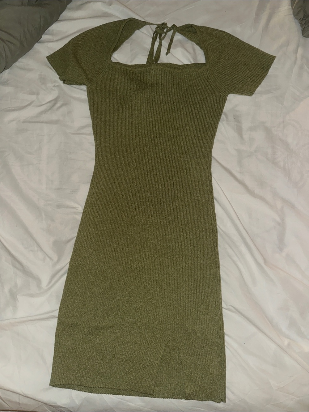 Buckle Olive Knit Midi Dress with Back Tie